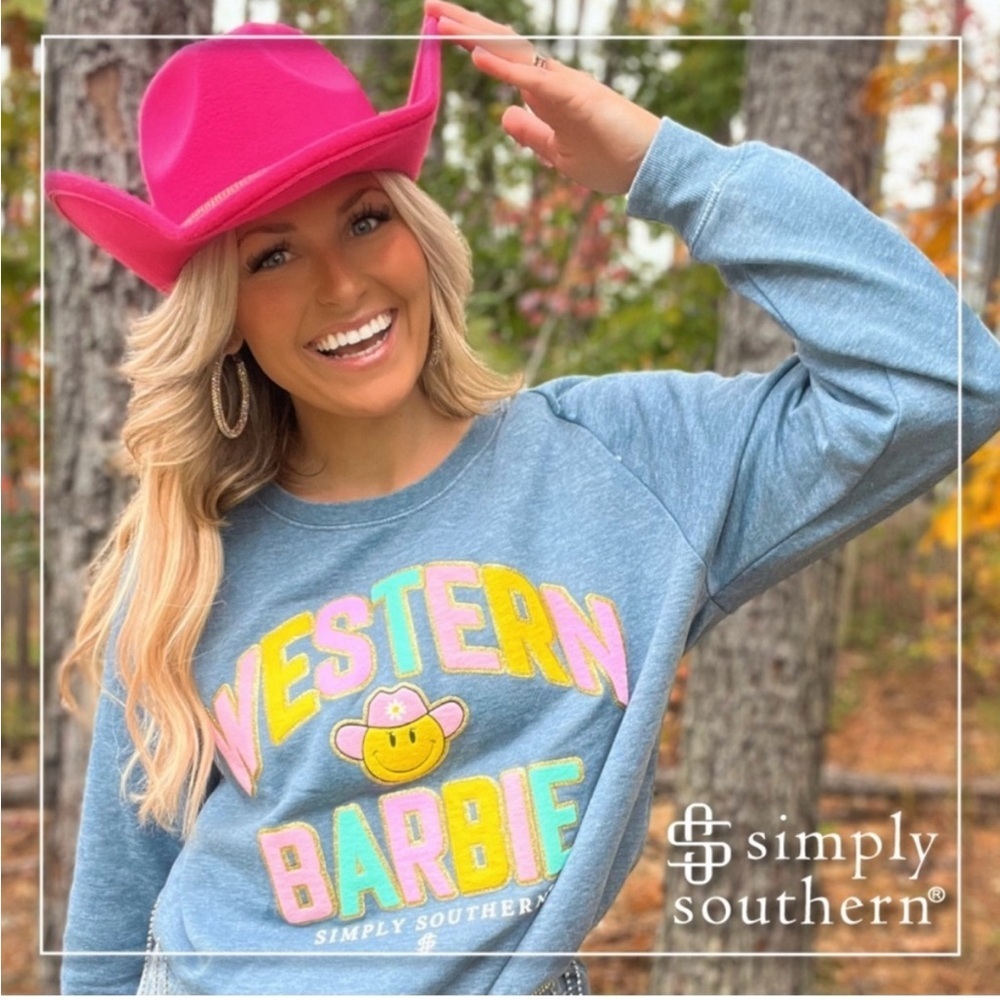 Simply Southern Western Barbie Blue Crewneck Sweater